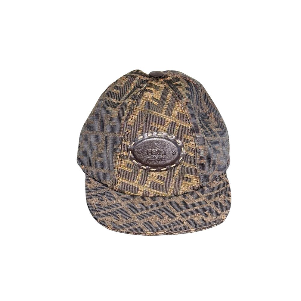 Fendi Selleria FF Canvas Baseball Cap w/Leather Accents Size XL